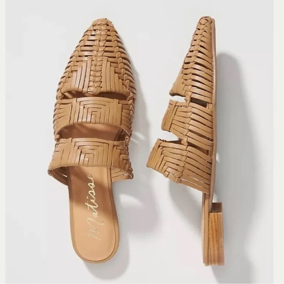 ANTHROPOLOGIE MATISSE WOVEN EAST END SLIDES SLIP ON MULES SZ 9 NEUTRAL - Picture 2 of 16